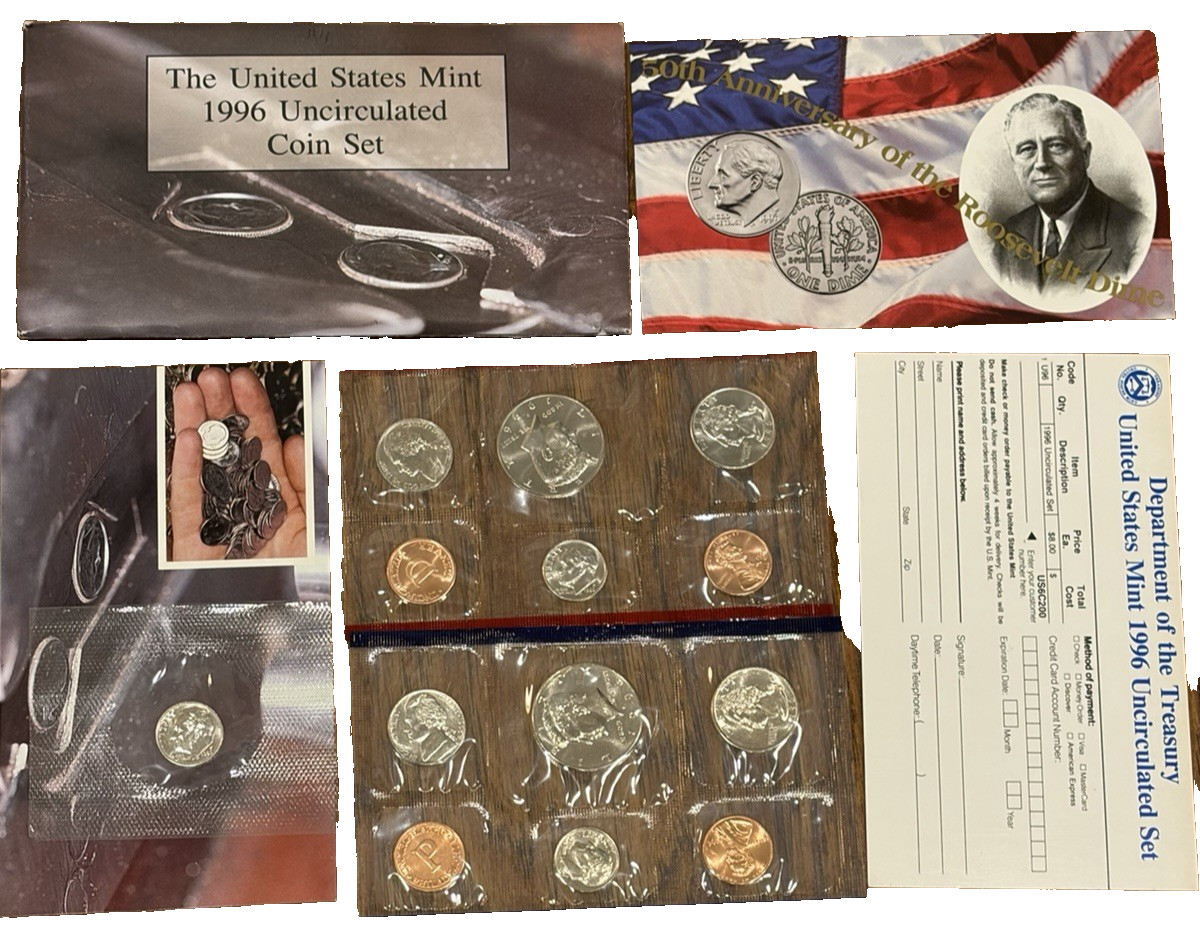 1996 US Mint Uncirculated Set, Original Cello, Original Envelope, w/ 1996-W Dime