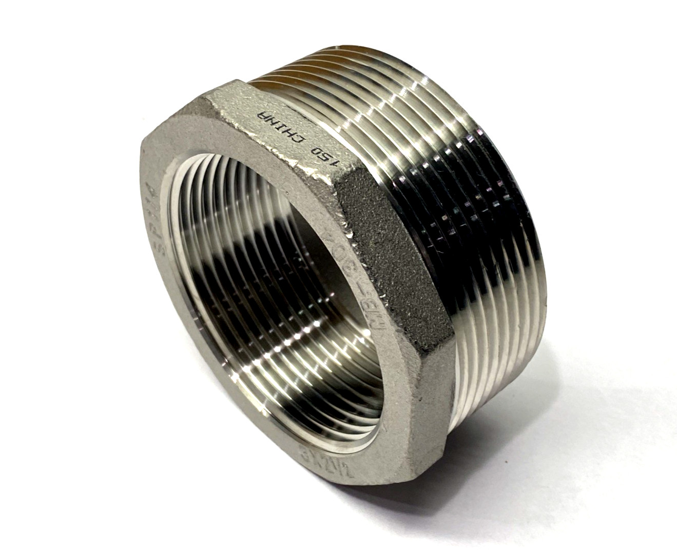 4464K179 304 SS Threaded Pipe Fitting, Bushing Adapter, 3" Male x 2-1/2" Female