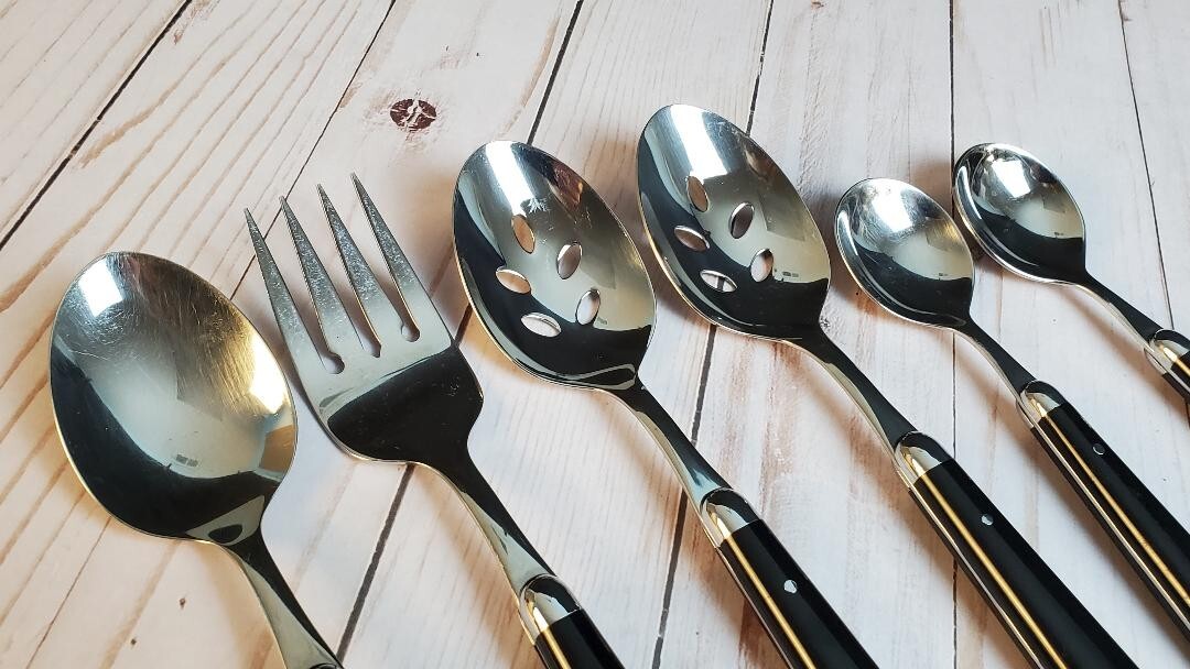 Oneida PALETTE Black Pattern Stainless Black Handles Rivets 6 pc Serving Set