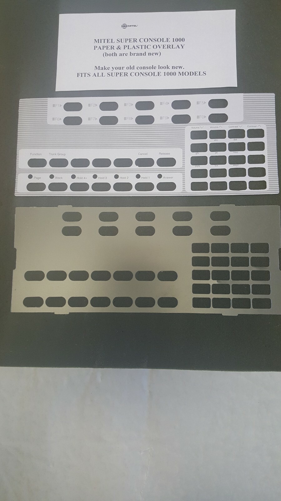 MITEL SUPER CONSOLE 1000 PAPER AND PLASTIC OVERLAY. NEW