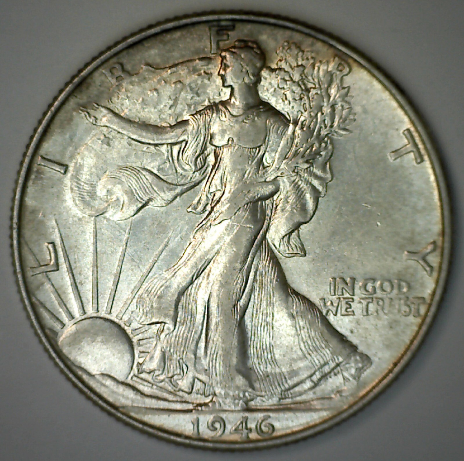 1946 Walking Liberty Silver Half Dollar US Coin 50c Uncirculated Light Toning
