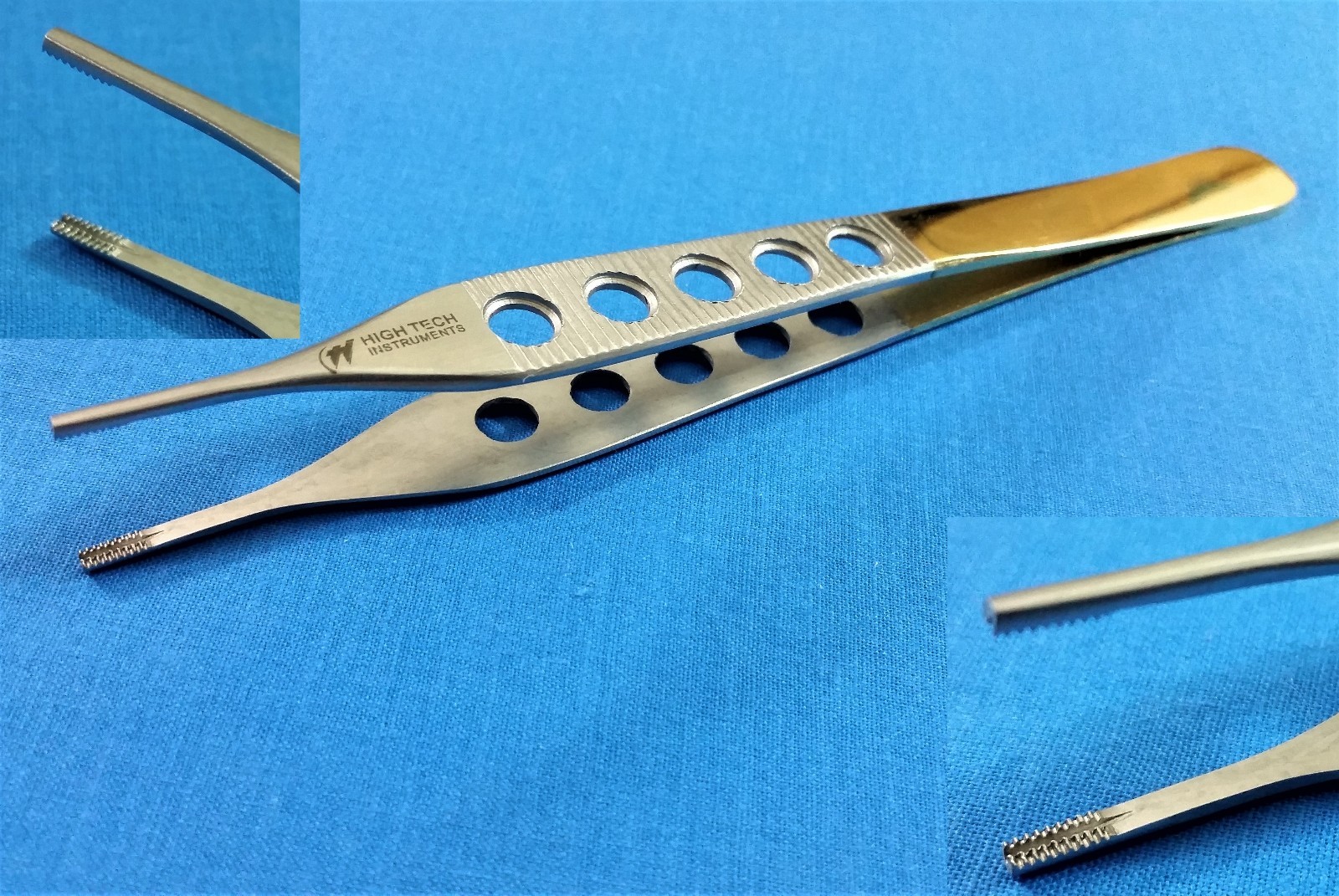 GOLD HANDLE O.R GRADE ADSON BROWN TISSUE FORCEPS 9X9T FENESTRATED HANDLE 4.75"