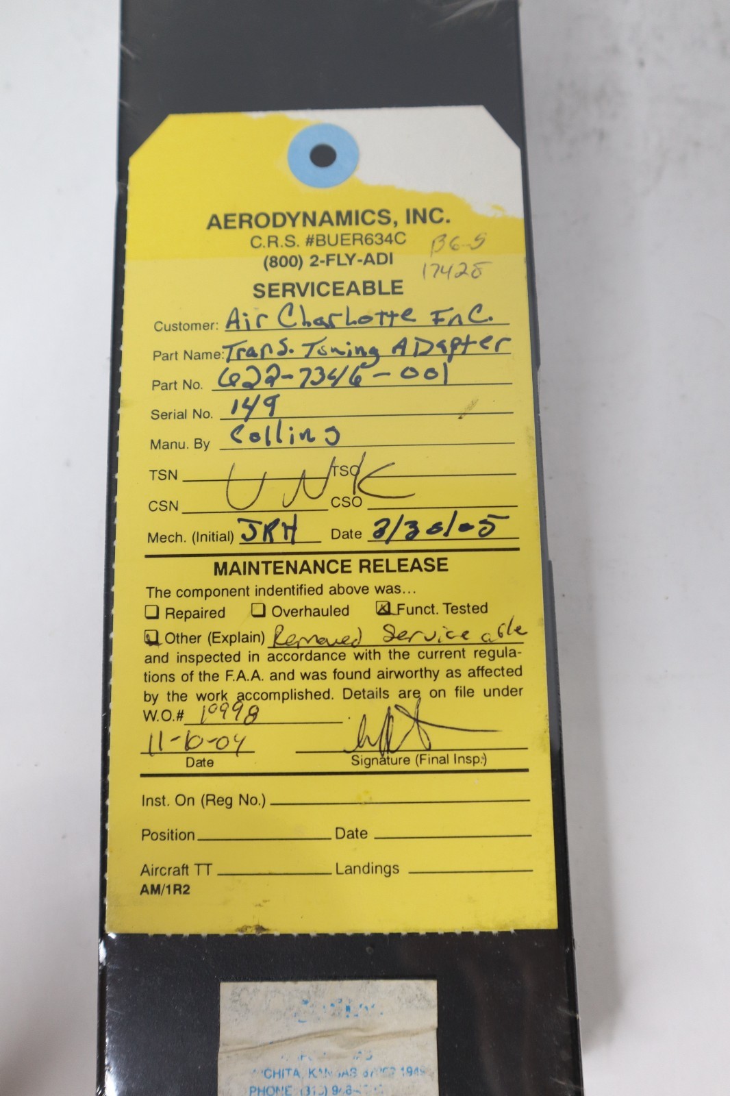 Collins CAD-870 Transponder Tuning Adapter 622-7346-001 with Yellow SV Tag