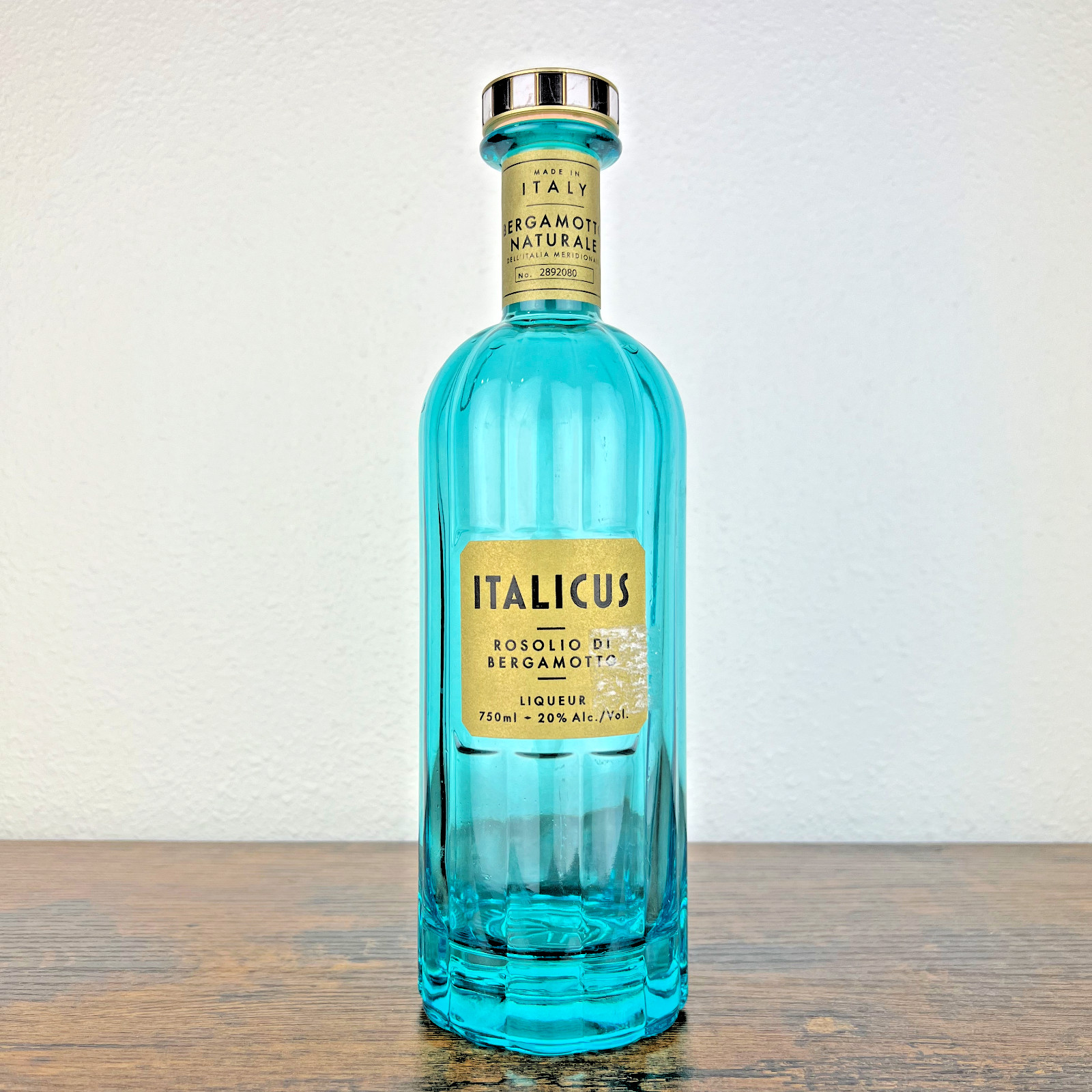 Italicus Rosolio di Bergamotto Liquor Embossed Blue Glass Empty Bottle + Stopper