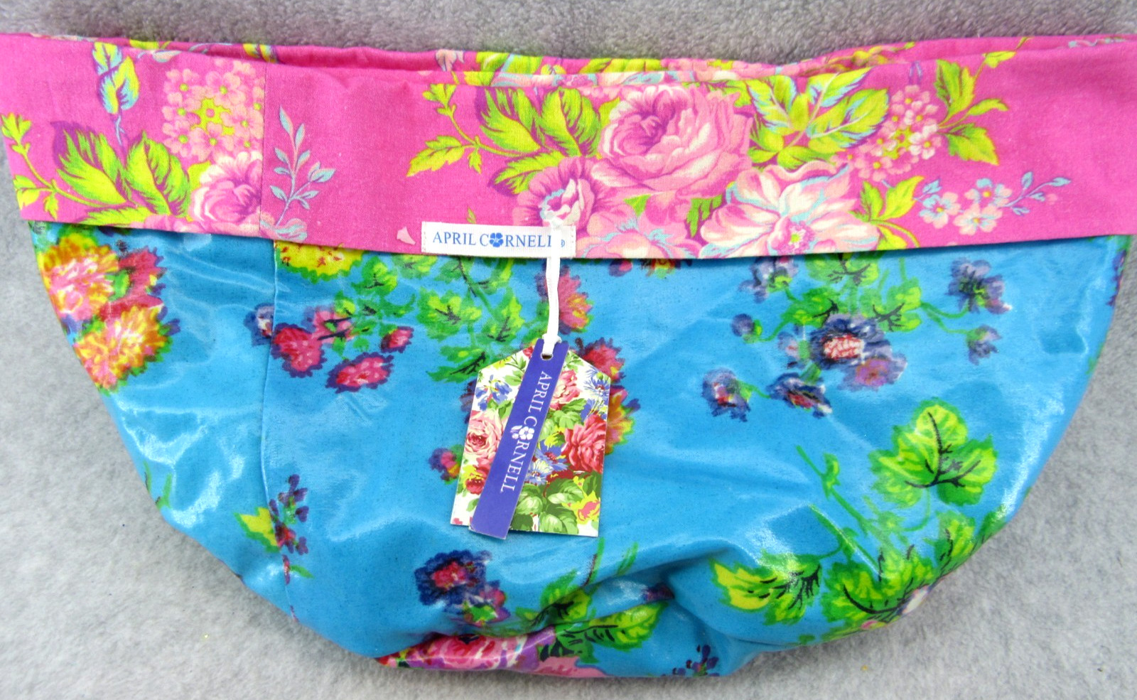 April Cornell Reversible Bright Floral Fabric LARGE Tote Art Craft Cloth Basket