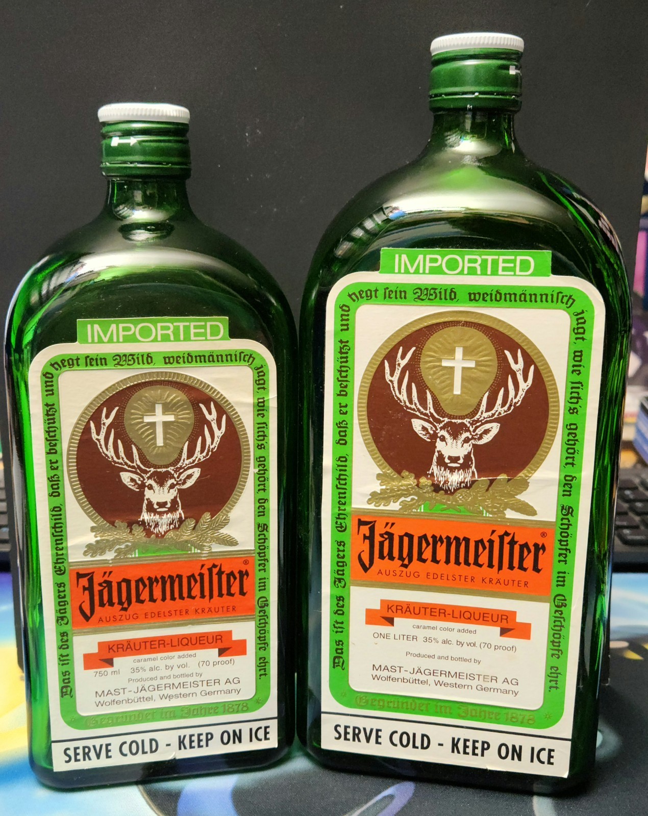 Jagermeister Empty Bottle 750ml & 1L Rinsed Green Glass with Cap