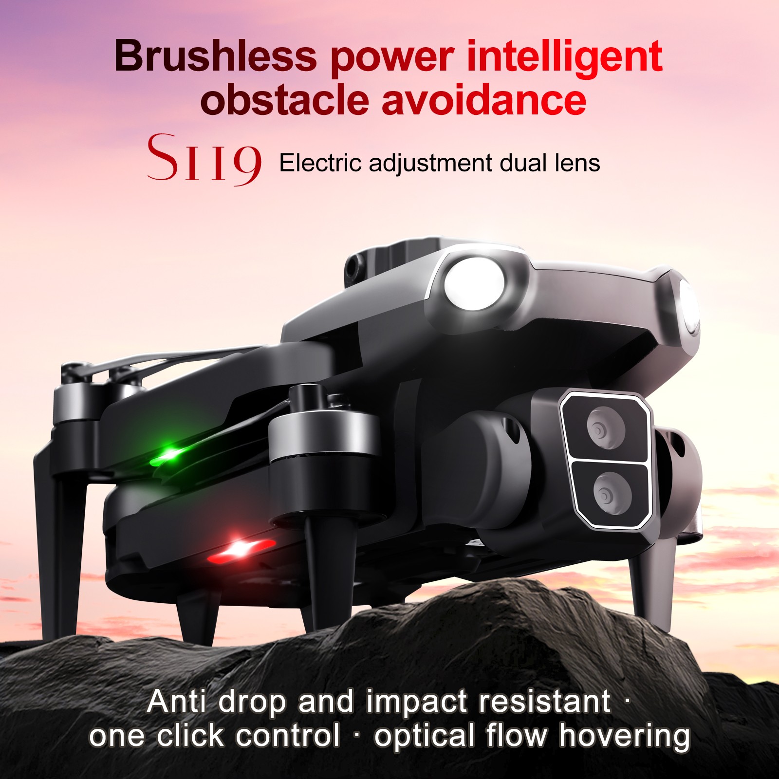 S119 Drone Brushless Foldable Obstacle Avoidance Drone FPV With 2 Battery | NE