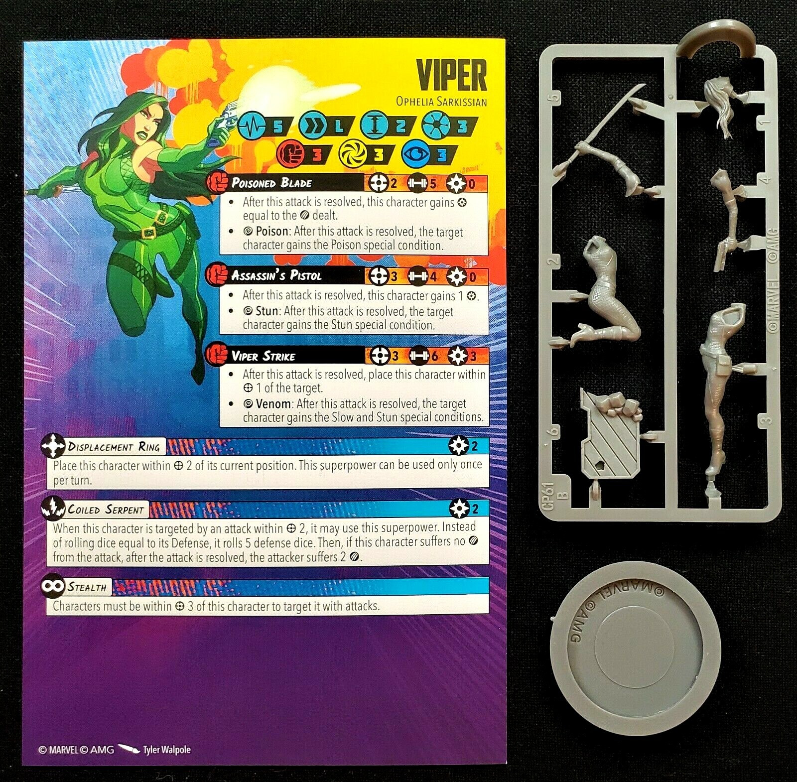 Marvel Crisis Protocol Viper with Rules Card + Base, NO Tokens or Tactic Cards