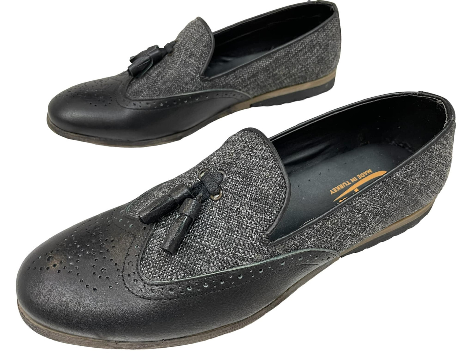 Men's Slippers Denim Jeans Gray Fabric Leather Mix Moccasin