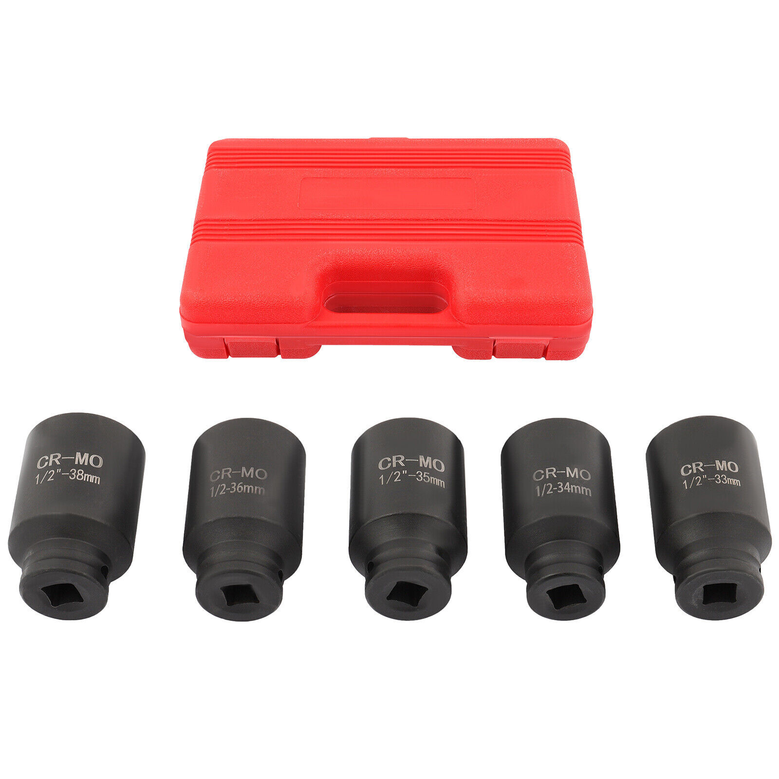 5Pcs Deep Impact Socket Set 1/2"Drive Metric Axle Hub Nut Socket 33-38mm 6-Point