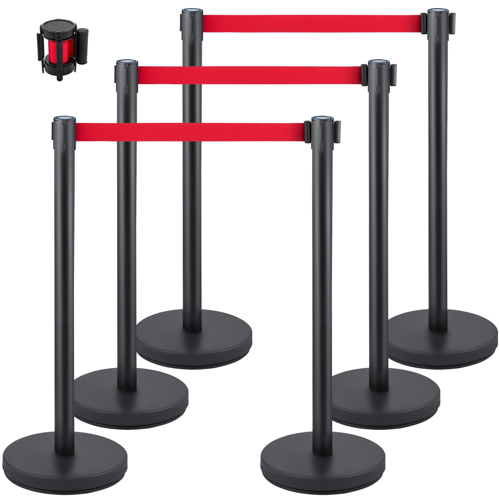 VEVOR 6 Pieces Crowd Control Stanchion Posts 6.6 ft/2 m Red Belt Queue Barrier