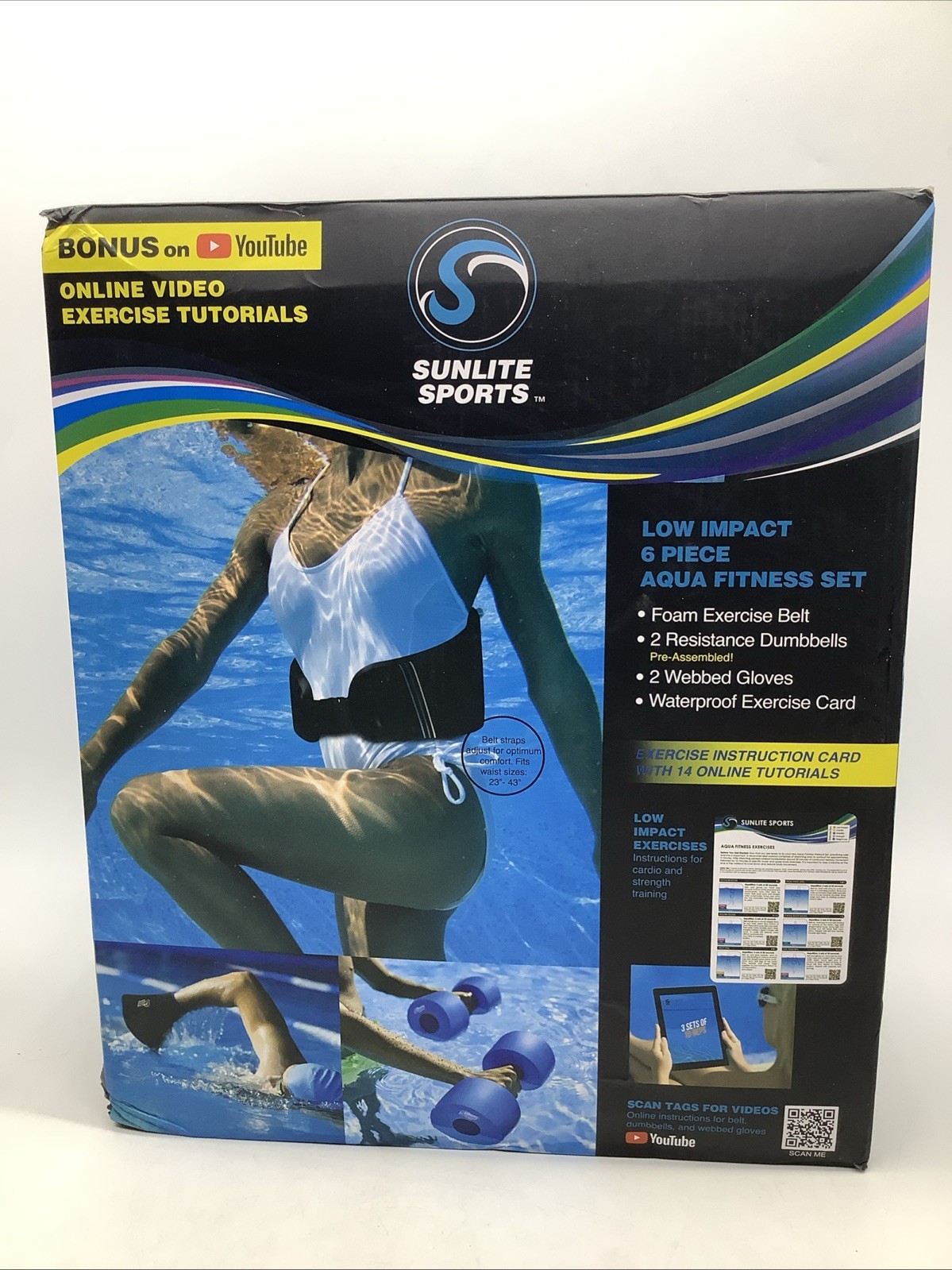 Sunlite Sports 5-Piece Water Workout Set: Dumbbells, Swim Belt, Gloves & Videos