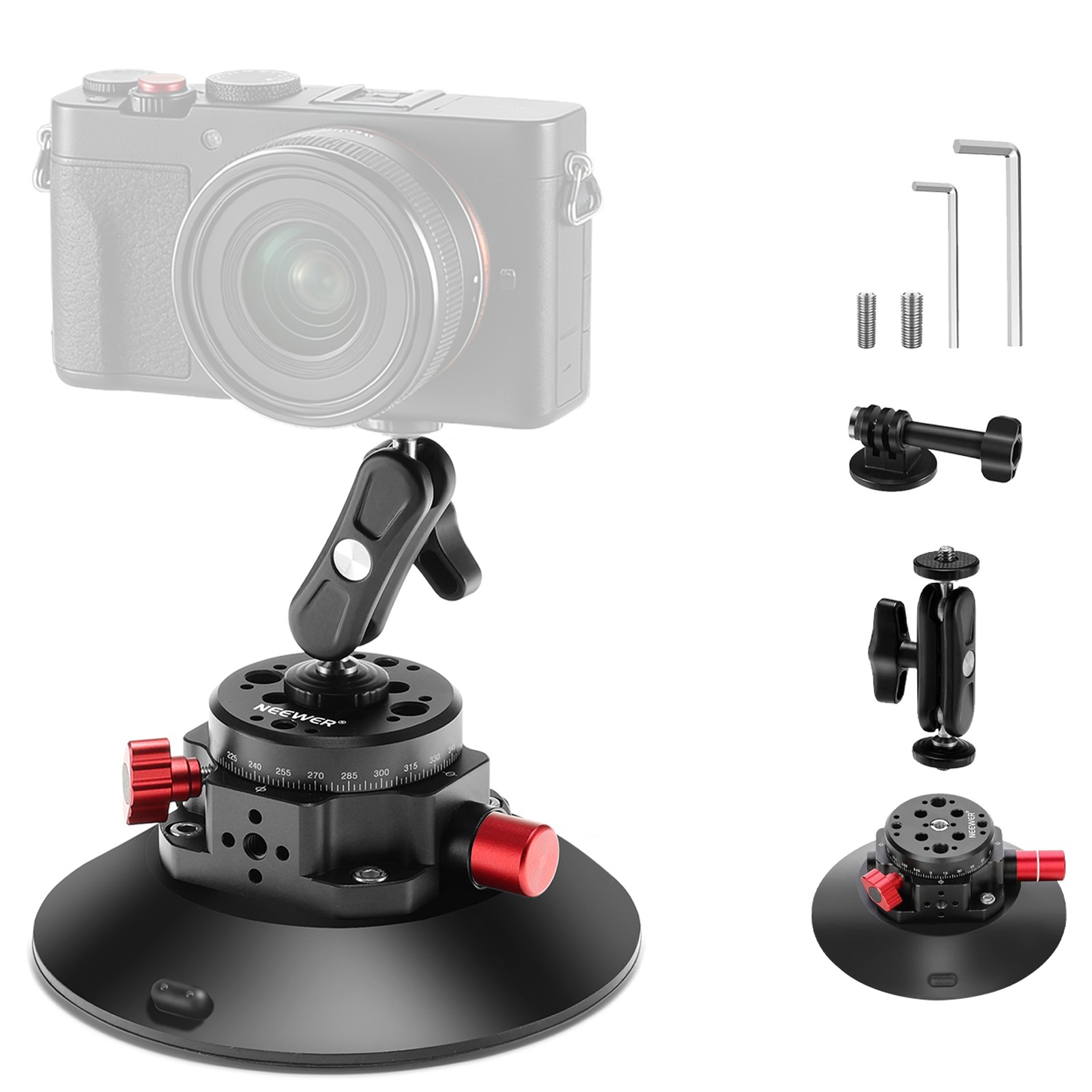 NEEWER 6" Camera Suction Cup Mount with Ball Head Magic Arm Suction Cup Mount