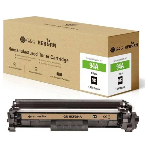 G&G 21244 Toner Replaces HP 94A Compatible Black 1200 Pages Reborn Remanufacture