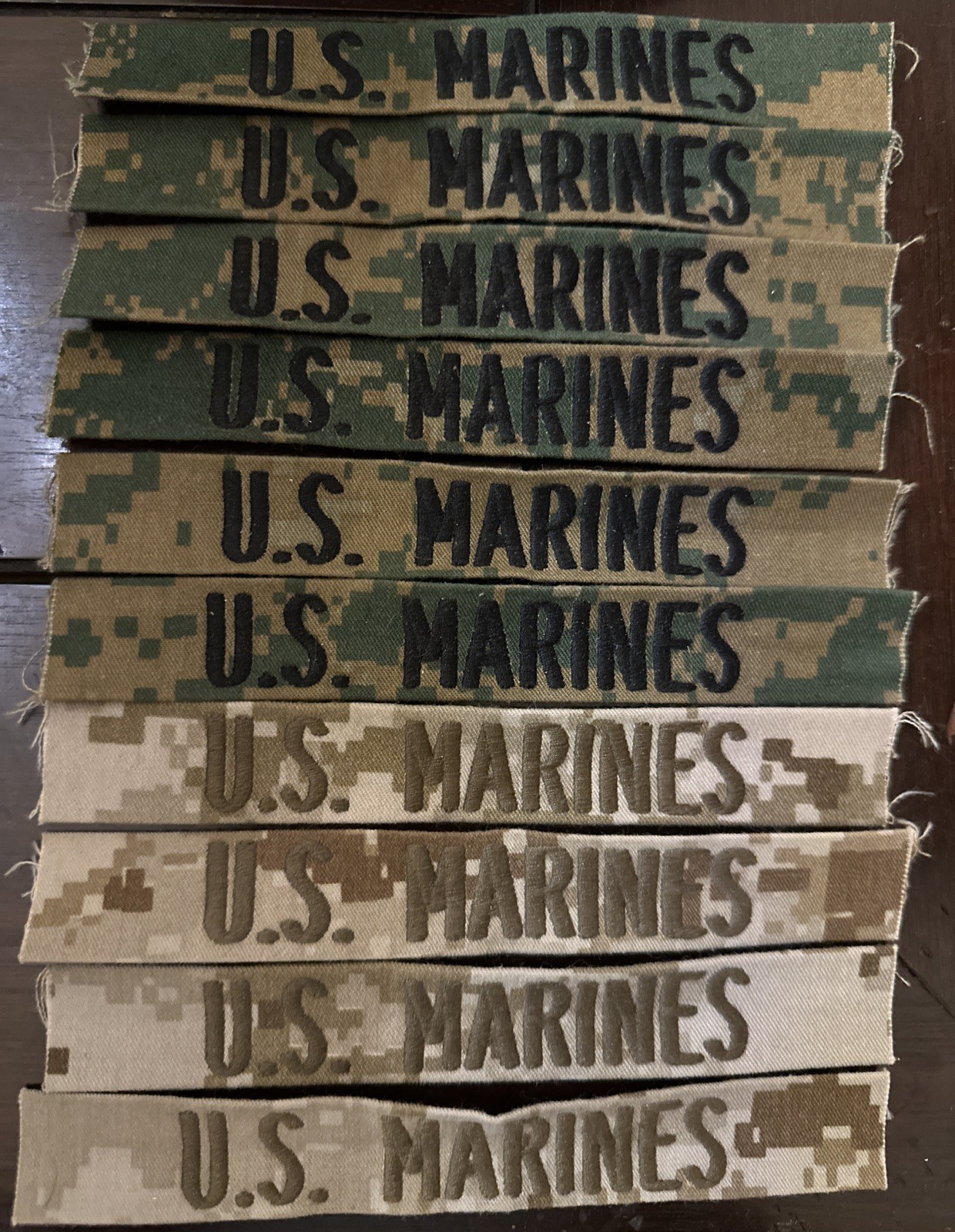 USMC MARINE CORPS ID TAPE: WOODLAND Desert DIGITAL PATCHES LOT OF 10 Unused
