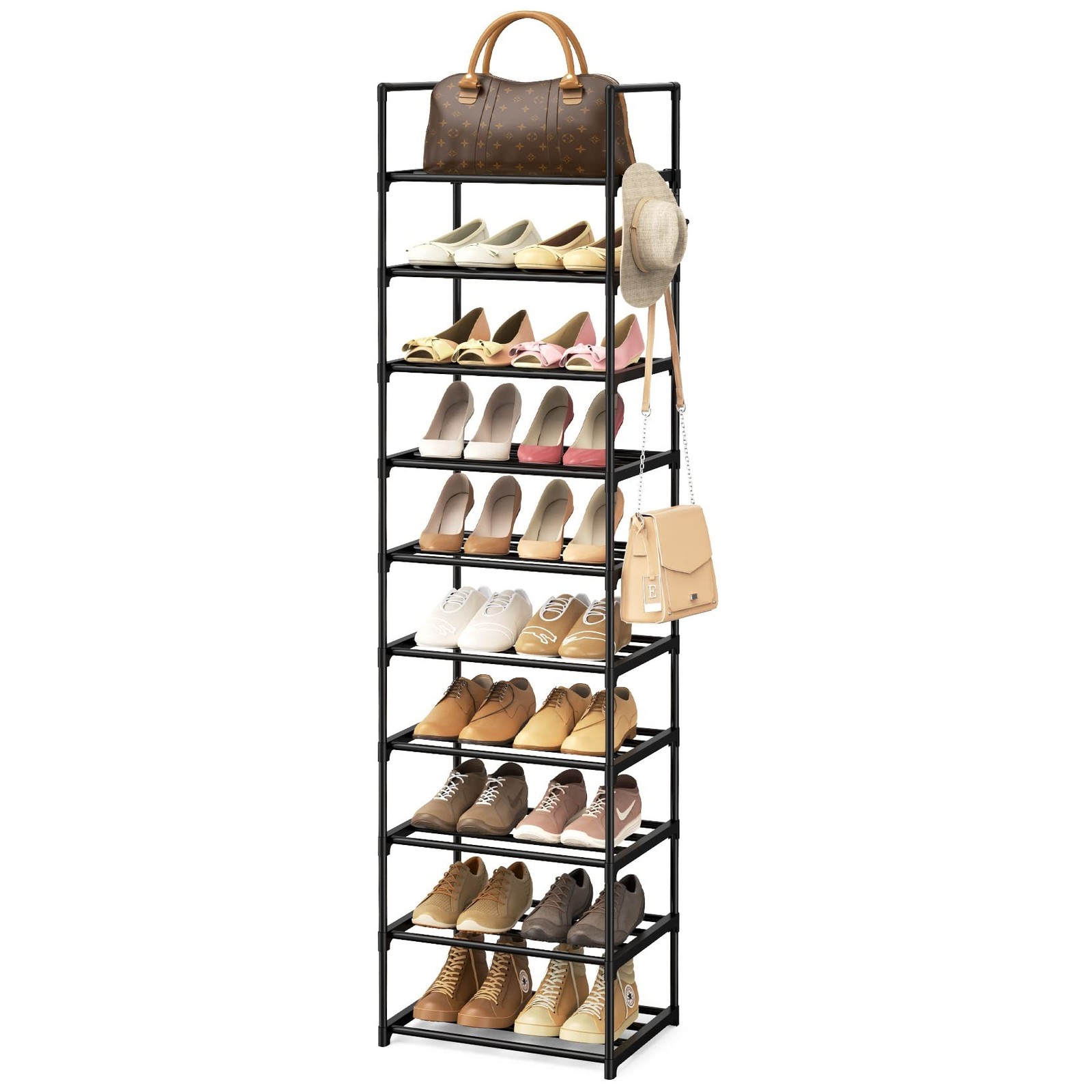 Narrow Shoe Rack 10 Tiers Tall Shoe Rack for Entryway Closet 20 24 Pairs Shoe...