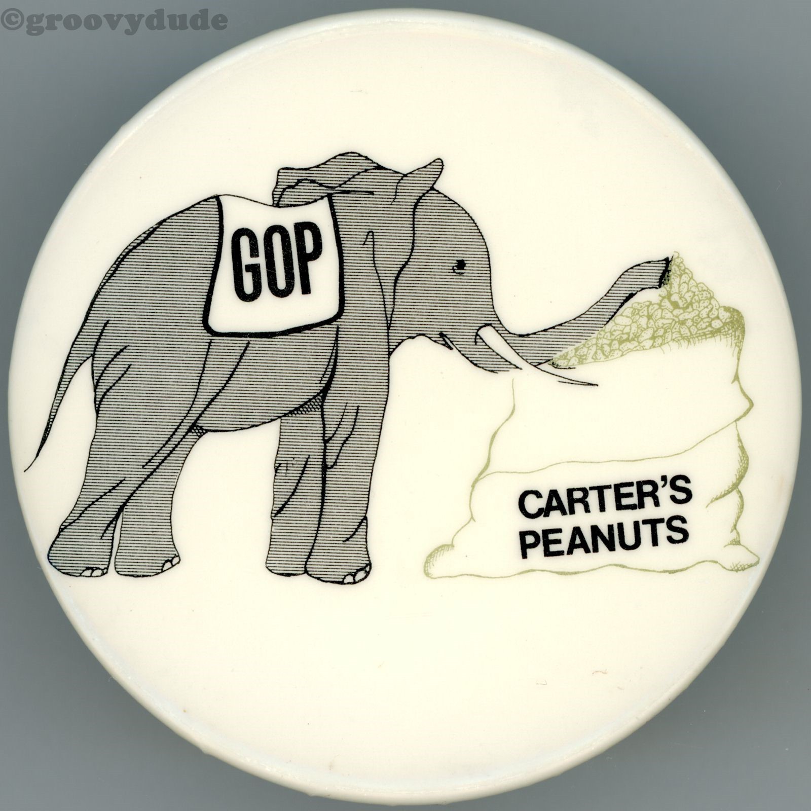 Carter's Peanuts 1976 Ford GOP Elephant 2-1/2 Anti Cello Campaign Pinback Button