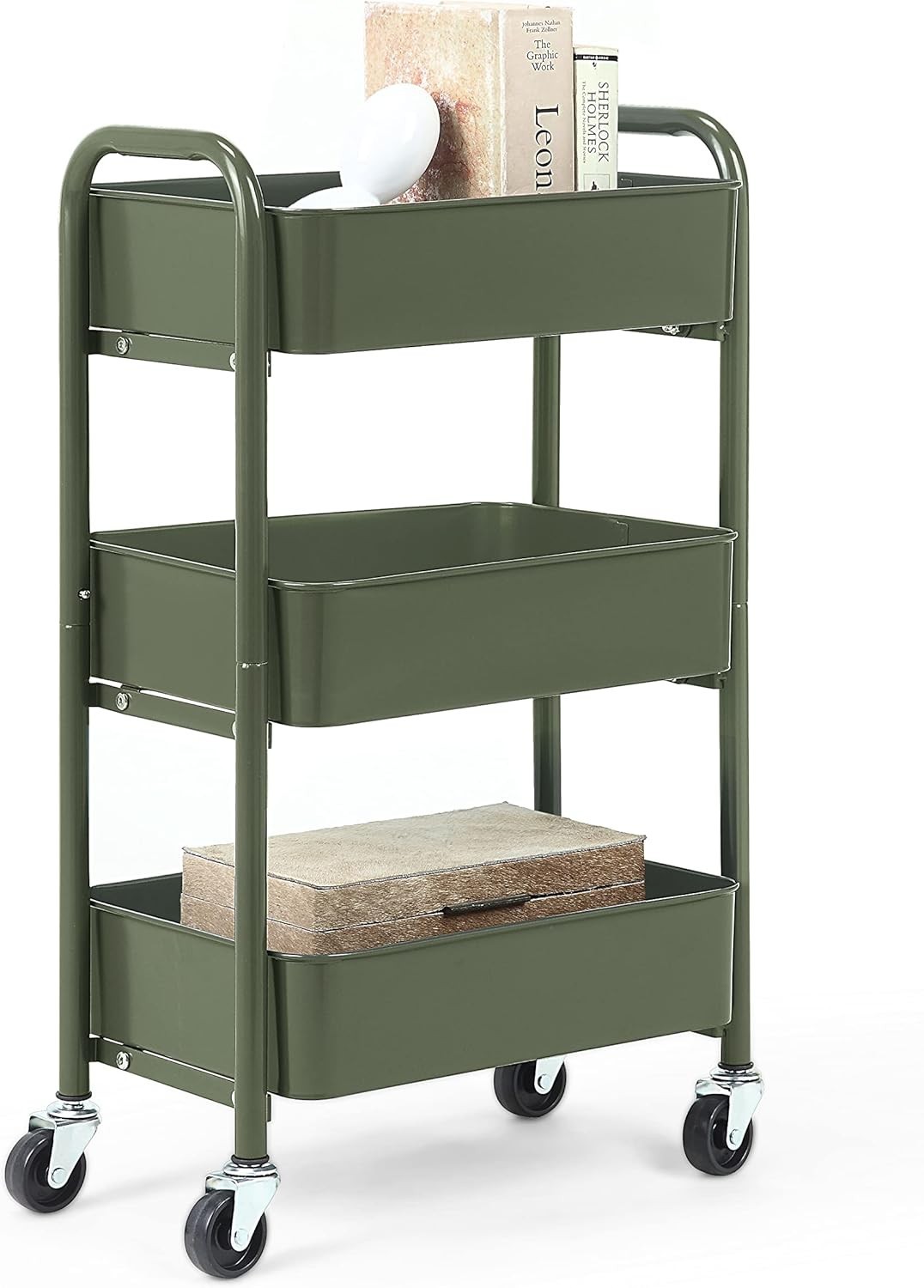 Industrial-Style Rolling Utility Cart - Compact 3-Tier Metal Storage Organizer