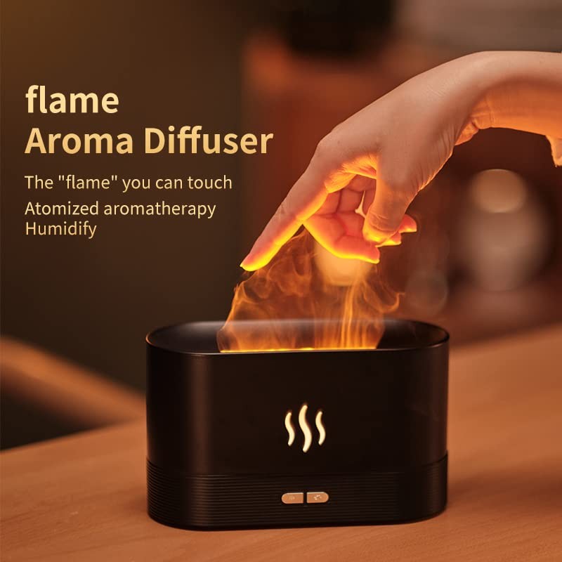 Colorful Flame Air Aroma Diffuser Humidifier, 180ml Classic Flame, Black