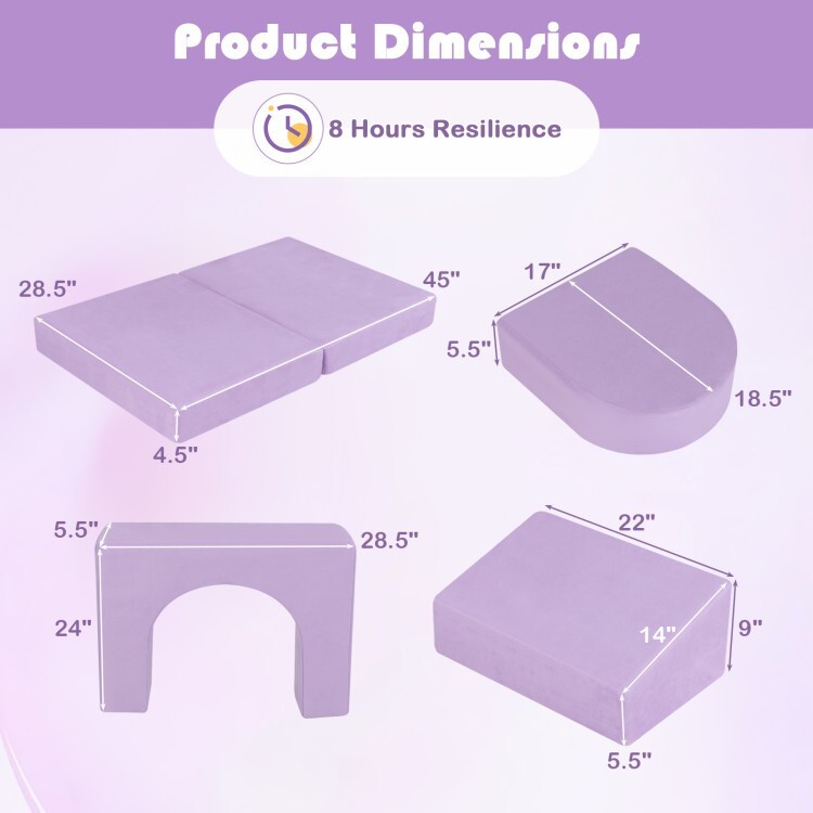 8 Pcs Kids Play Couch Modular Kids Play Couch Toddler High-density Sponge Purple