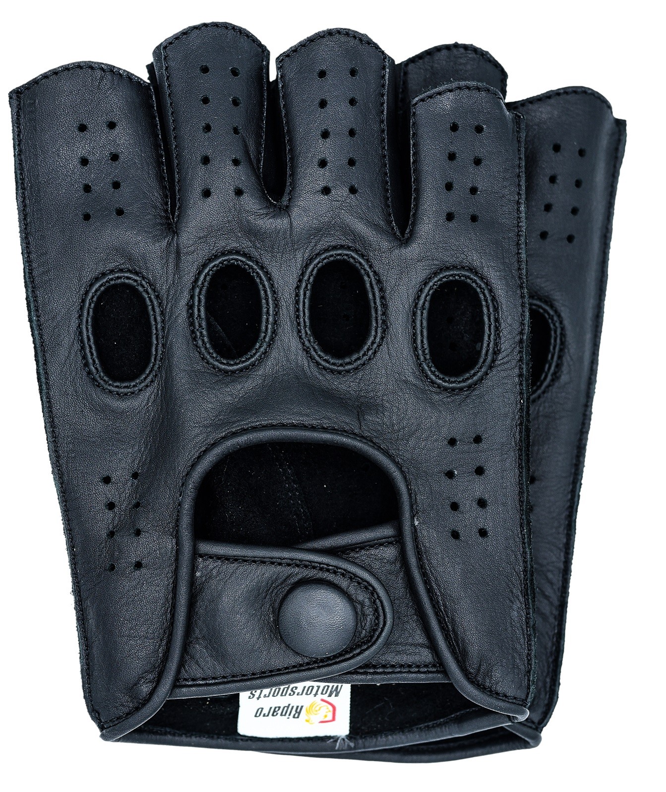 Riparo Women Leather Reverse Stitched Fingerless Half-Finger Gloves - Black