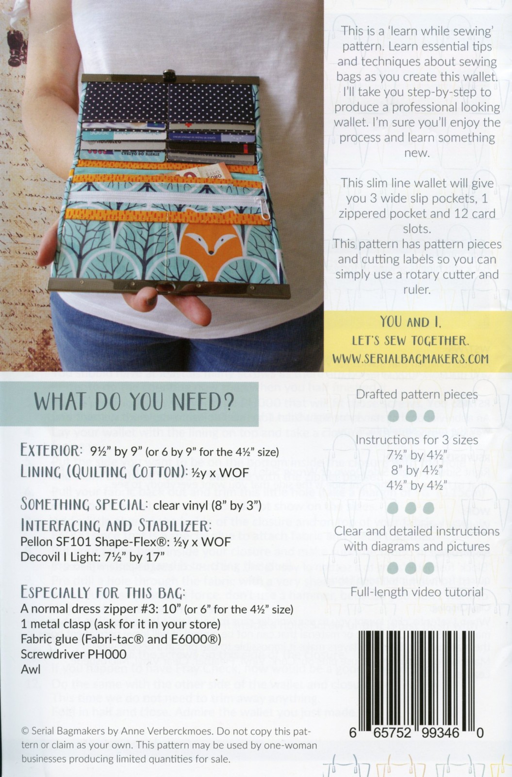 Rozy Slimline Wallet Sewing Pattern Serial Bagmakers 3 Sizes Included