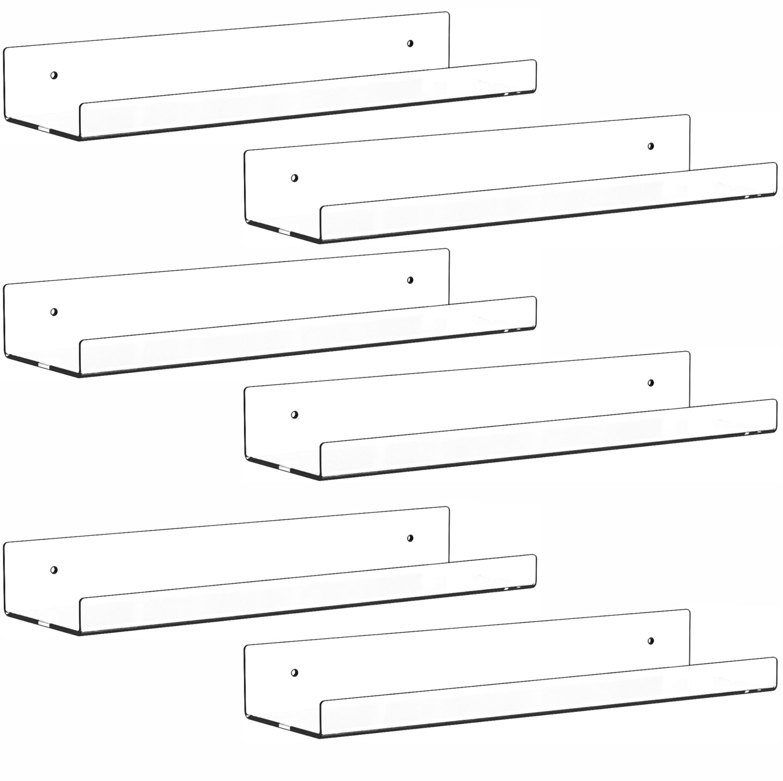 6 Pack Clear Acrylic Shelves for Wall with 15 Inch - 6 Pack,