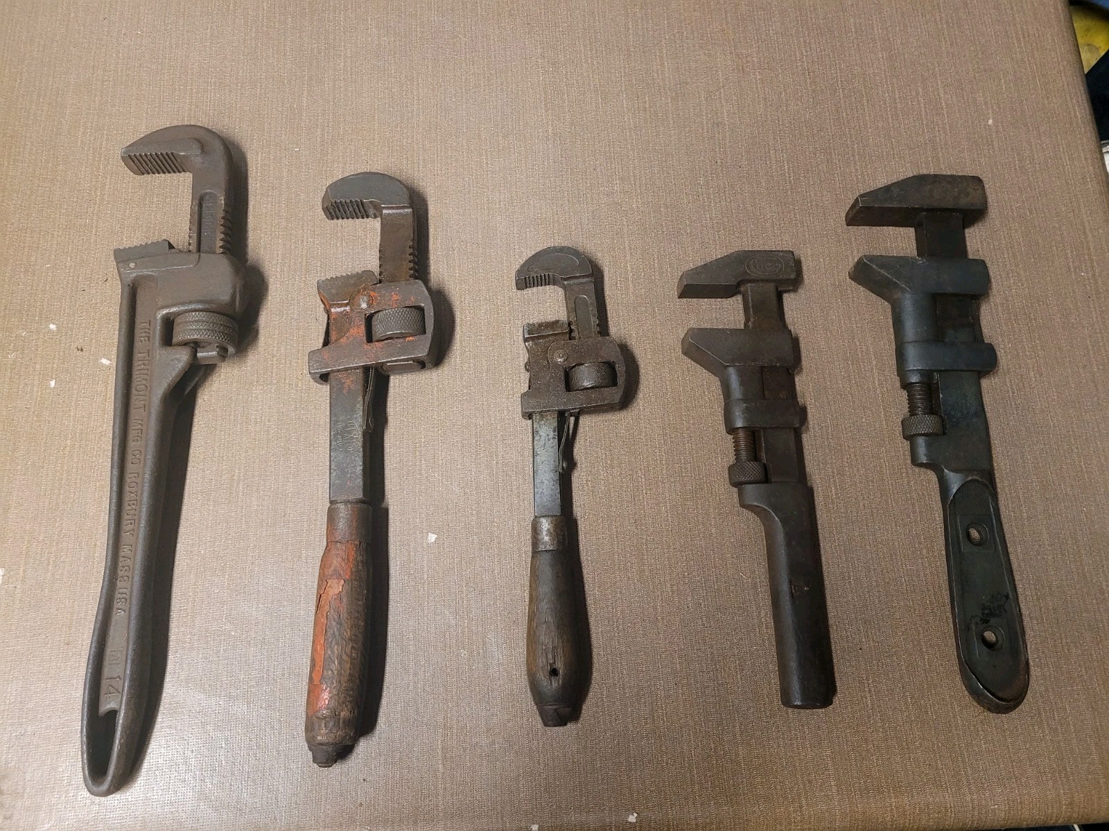 Vtg Monkey & Pipe Wrenches (Stillson, Pexto, Billings, Trimont, Smith)(Lot Of 5)