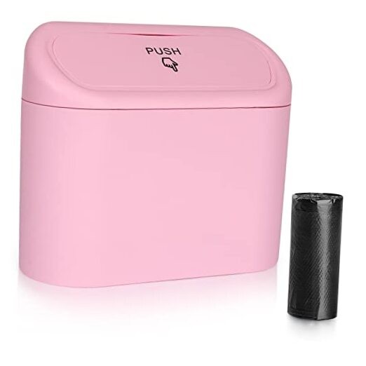 Car Trash Can with Lid, Vehicle Trash Bin Car Dustbin Garbage Organizer 1 Pink