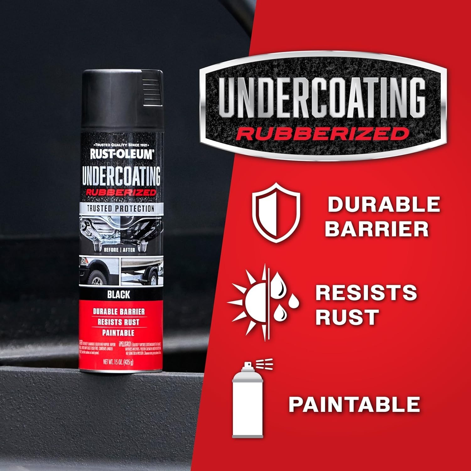 248657-6PK Stops Rust Undercoating Spray, 15 oz, Rubberized Black, 6 Pack