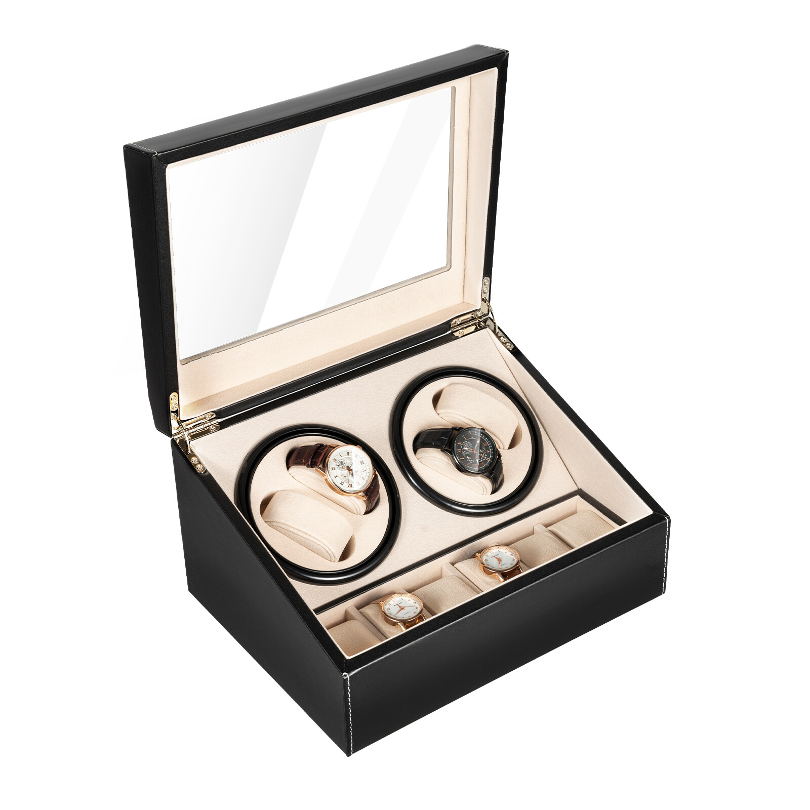 4+6 Automatic Rotation Watch Winder Leather Storage Case Display Box For Gift US