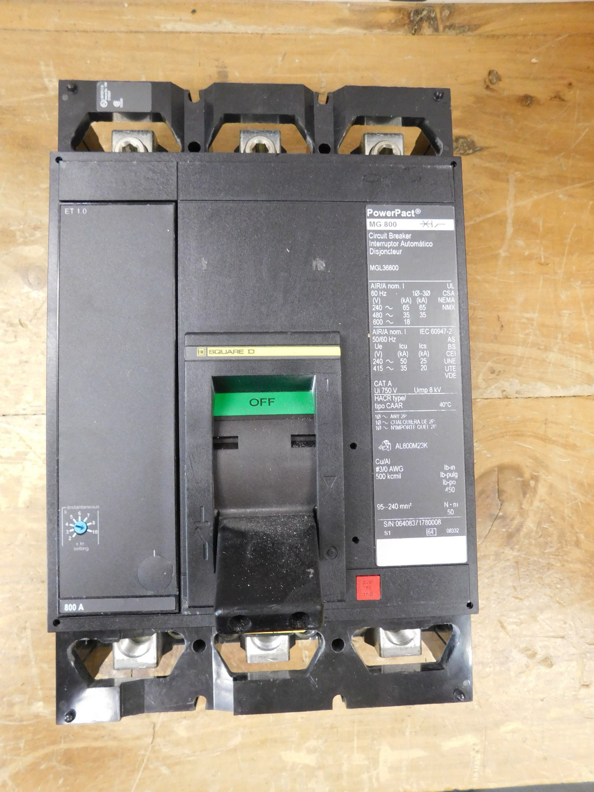 Square D MGL36800 800 AMP Type HACR  Circuit Breaker used CSQ