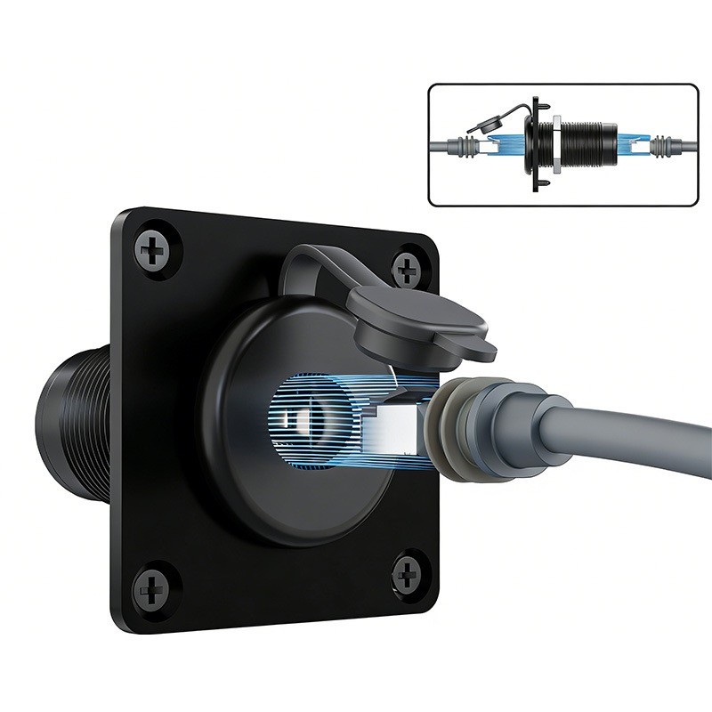 Waterproof RJ45 Pass Through Socket for Starlink Gen3 - Aluminum Panel Mount