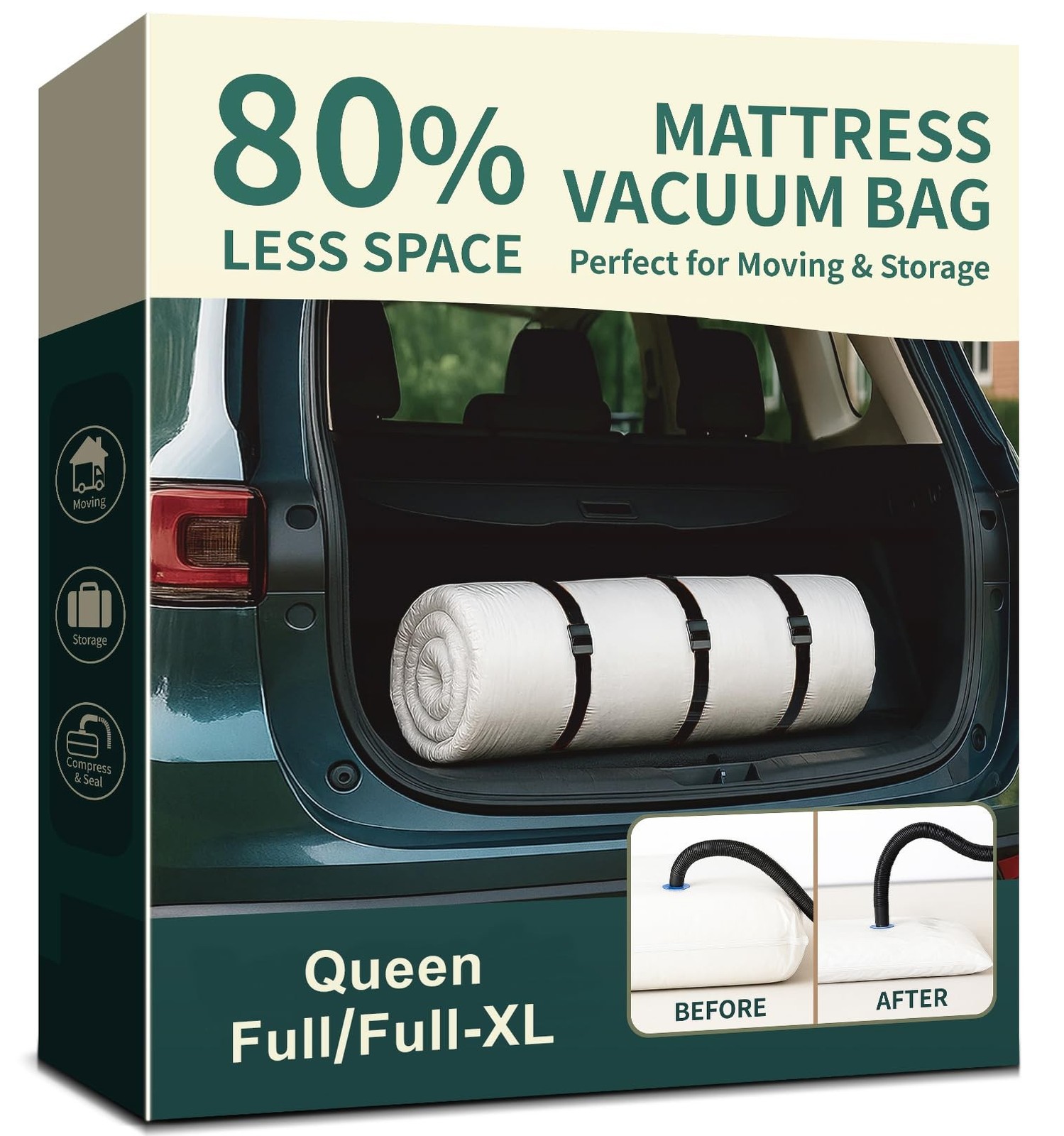 Mattress Vacuum Bag for Moving and Storage – Heavy Duty Compression Bag wi