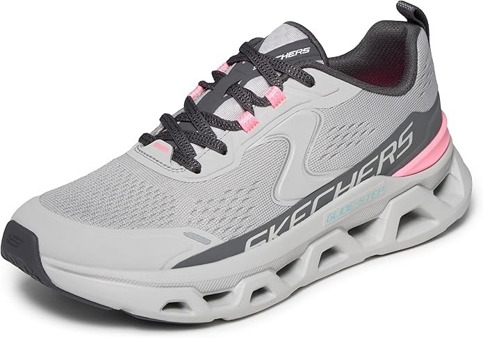 Skechers Women's Shoes Gray Pink Lace Up Glide Step cushioned Memory Foam 150519