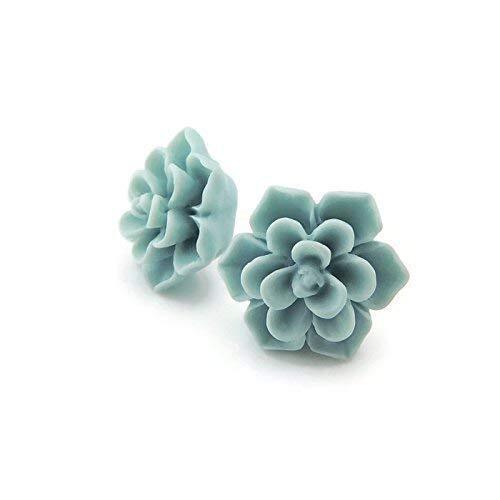 Hypoallergenic Succulent Earrings for Sensitive Ears Aqua 100% Metal Free Pla...