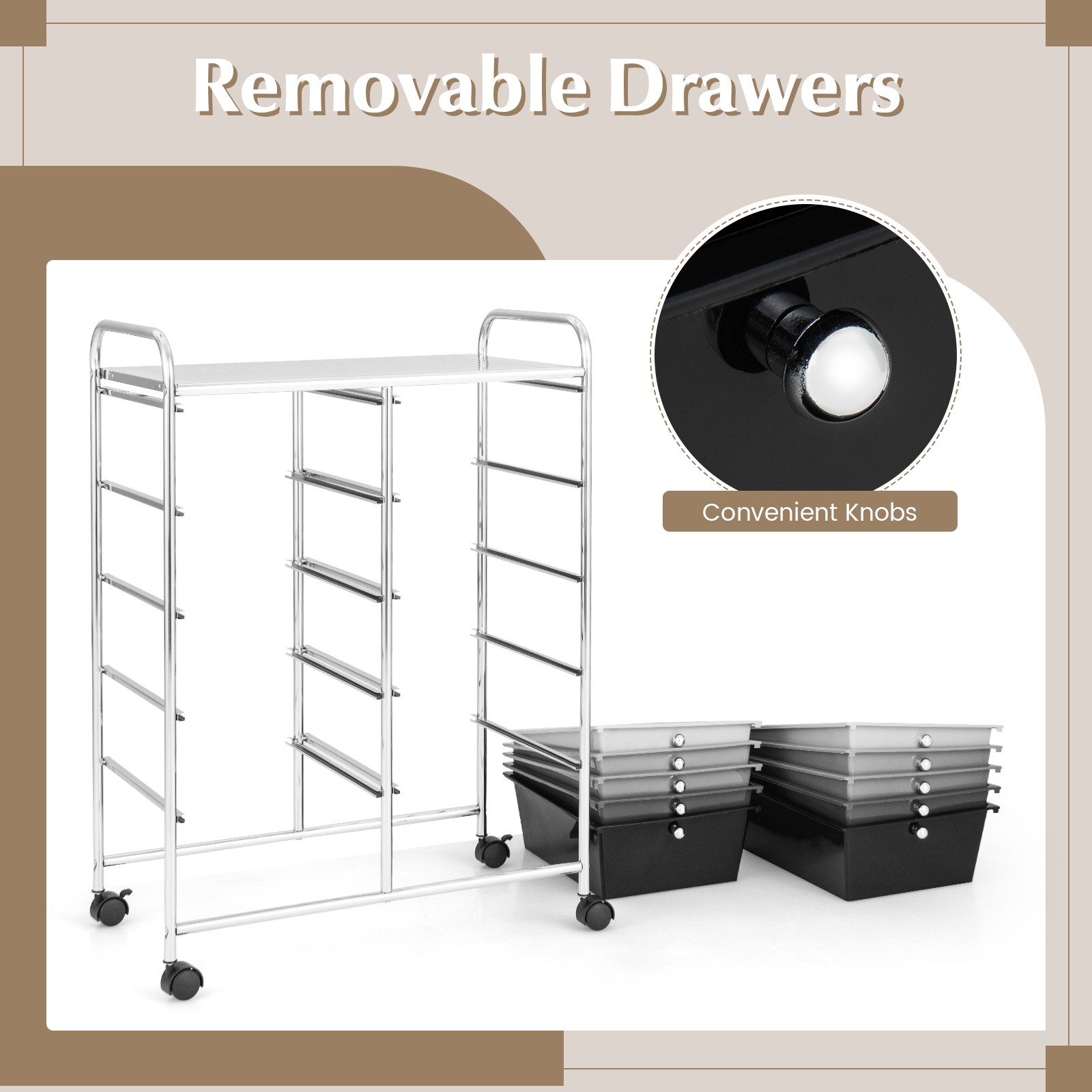 10-Drawer Storage Cart Utility Rolling Trolley Kitchen Organizer Black Gradient