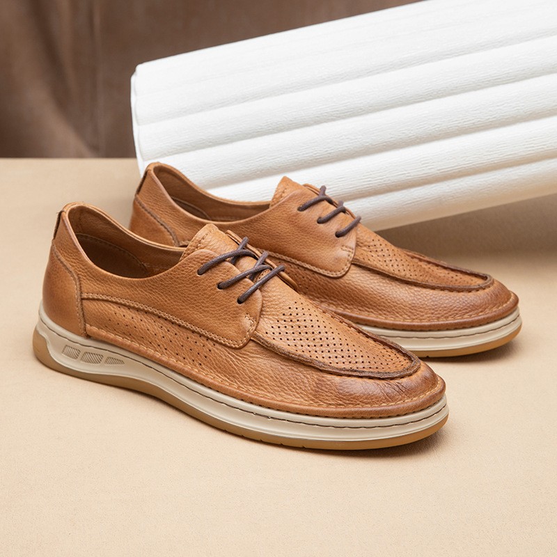 Fashion Hollowed Out Men's Retro British Business Casual Genuine Leather Shoes