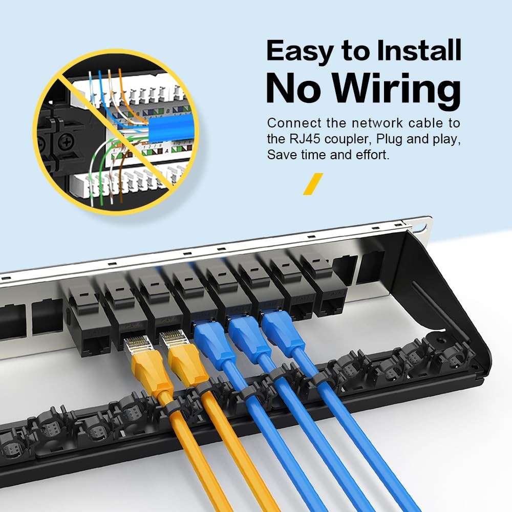 16 Port Cat6 Keystone RJ45 UTP 1U Network Patch Panel Smart Cable Management