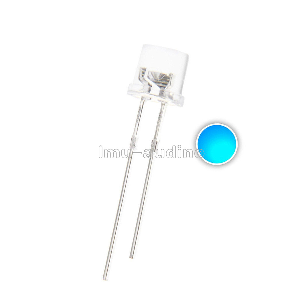 100PCS 5MM 2Pin Flat Top Blue LED Wide Angle Flat Head Light Lamp