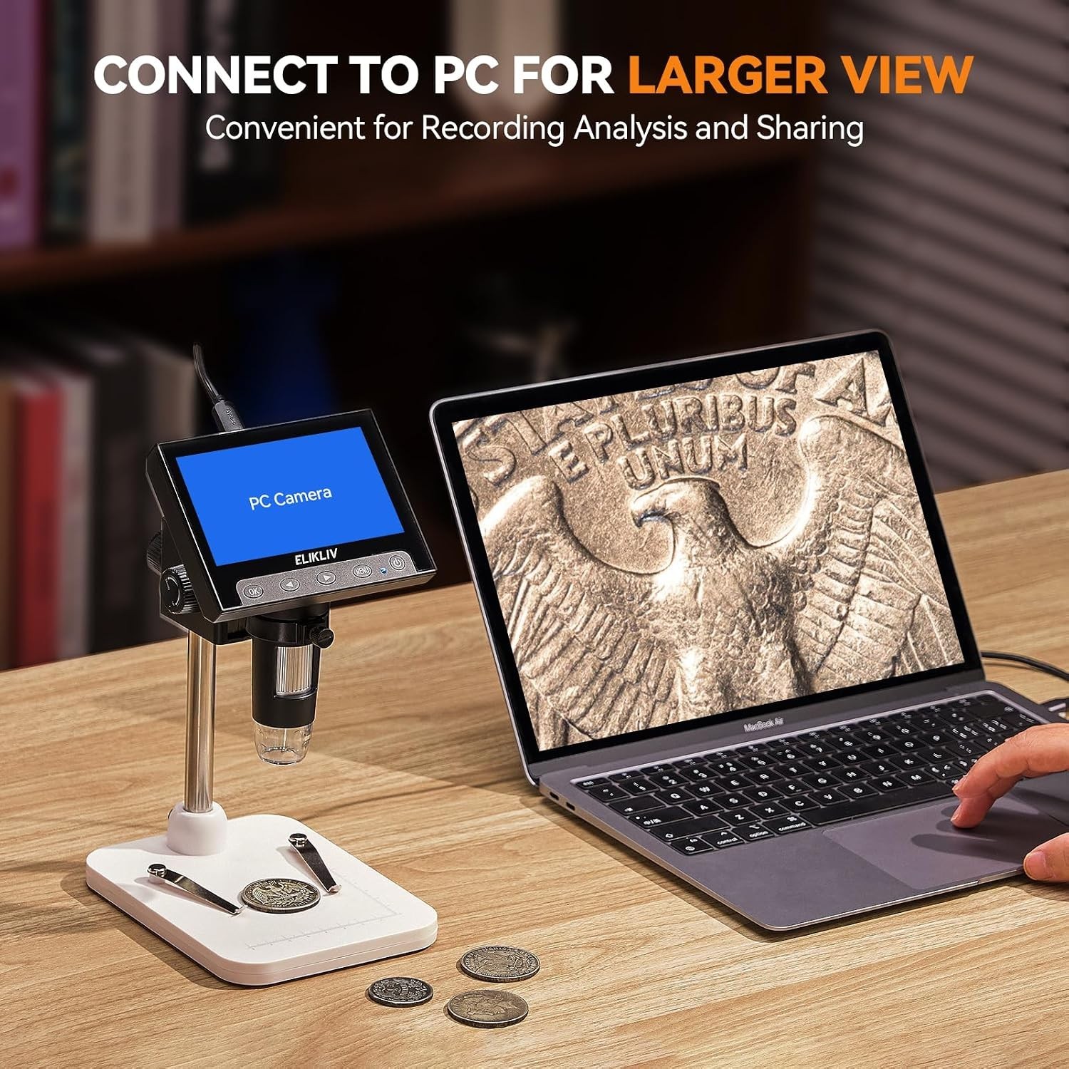 Microscope, LCD Digital Coin Microscope 1000x, Coin Magnifier with 8 Adjustab...