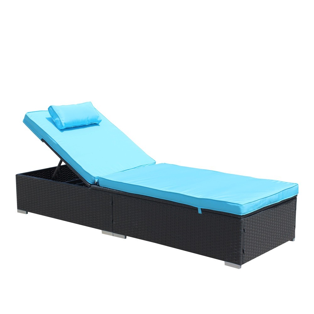 3 Piece Outdoor Patio Rattan Chaise Lounge Set Adjustable Reclining Chair