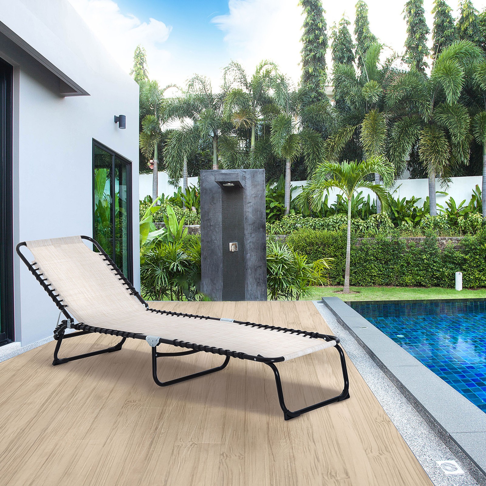 Foldable chaise lounge with three reclining positions, portable and breathable d