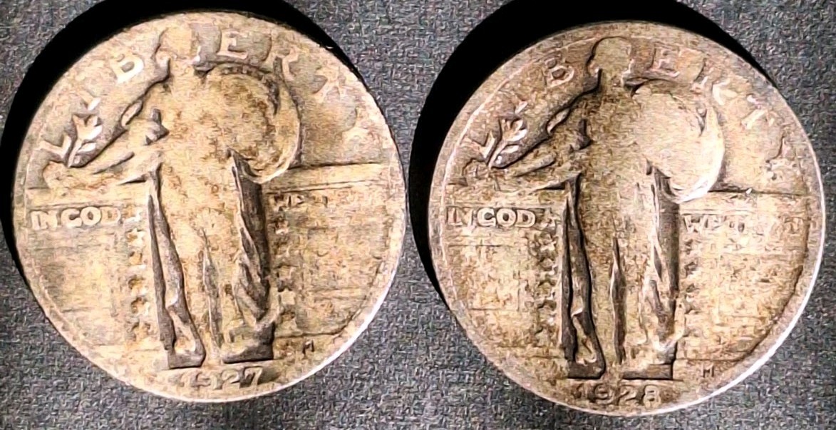 1927&1928 Standing Liberty Quarter Silver GOOD / VG FULL DATE FREE SHIPPING!