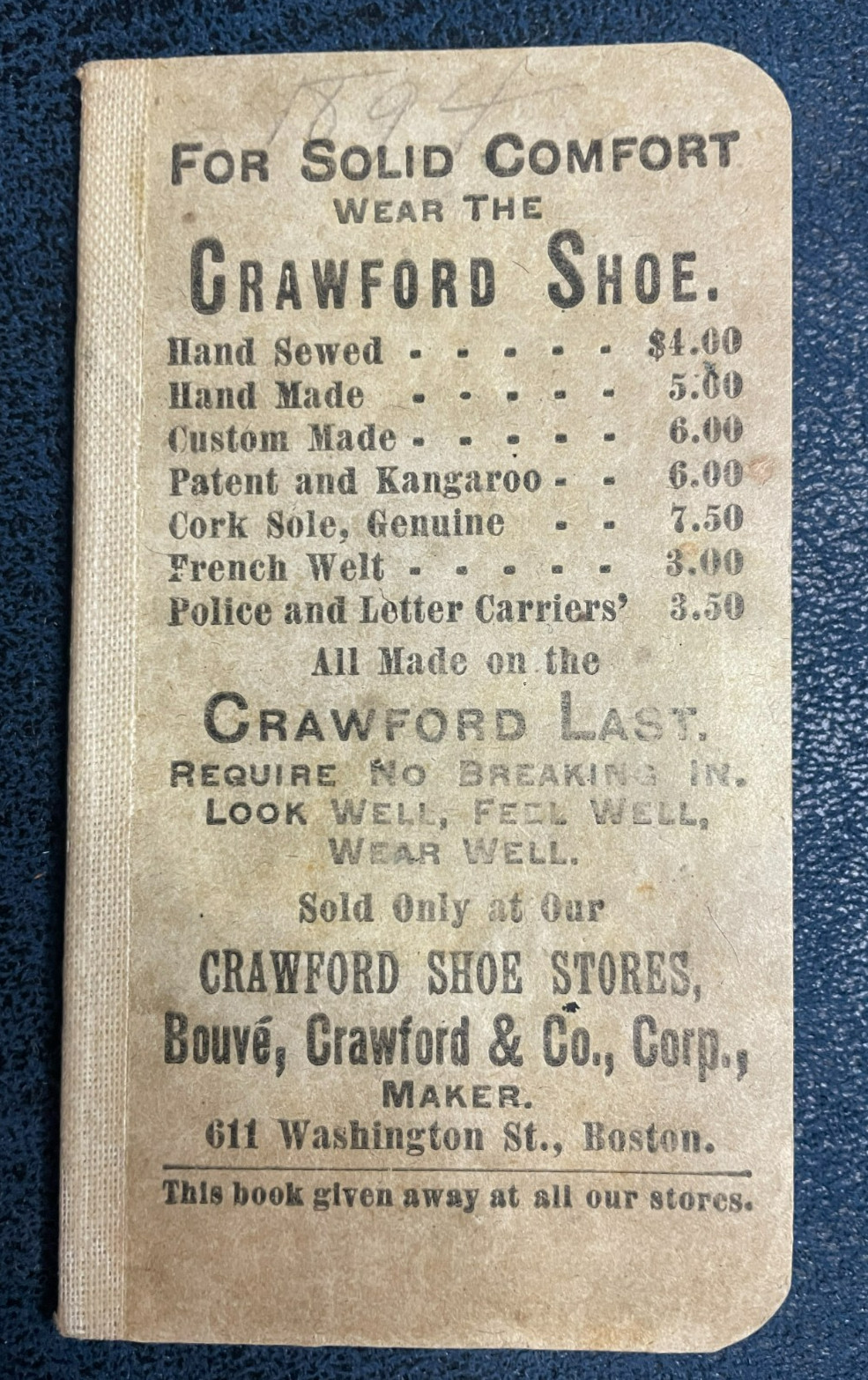 Old 1894 Bouve, Crawford Shoe Co. Promo Store Advertising Notebook Boston, MA