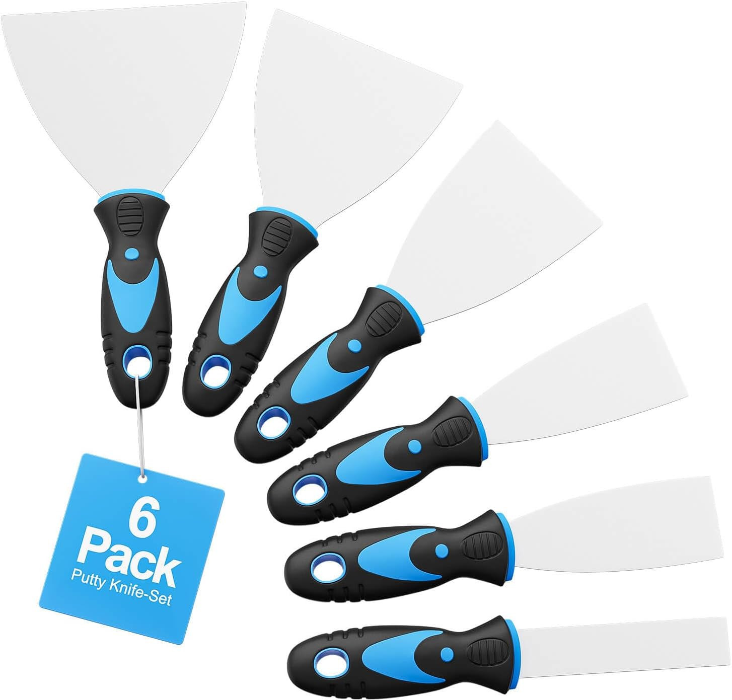 6 Pack Putty Knife Set – Stainless Steel Spackle & Paint Scrapers (1", 1.5", 2",