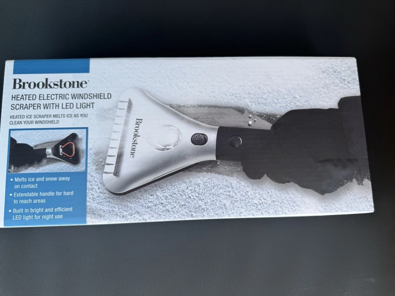 Brookstone Windshield Scraper Heated Electric With LED Light - Snow Ice Melter