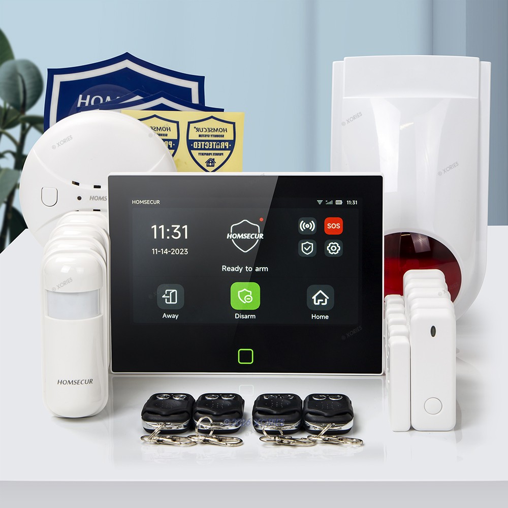 HOMSECUR Wireless WIFI 4G GSM LCD Home Alarm System Touch Screen+Red Flash Siren