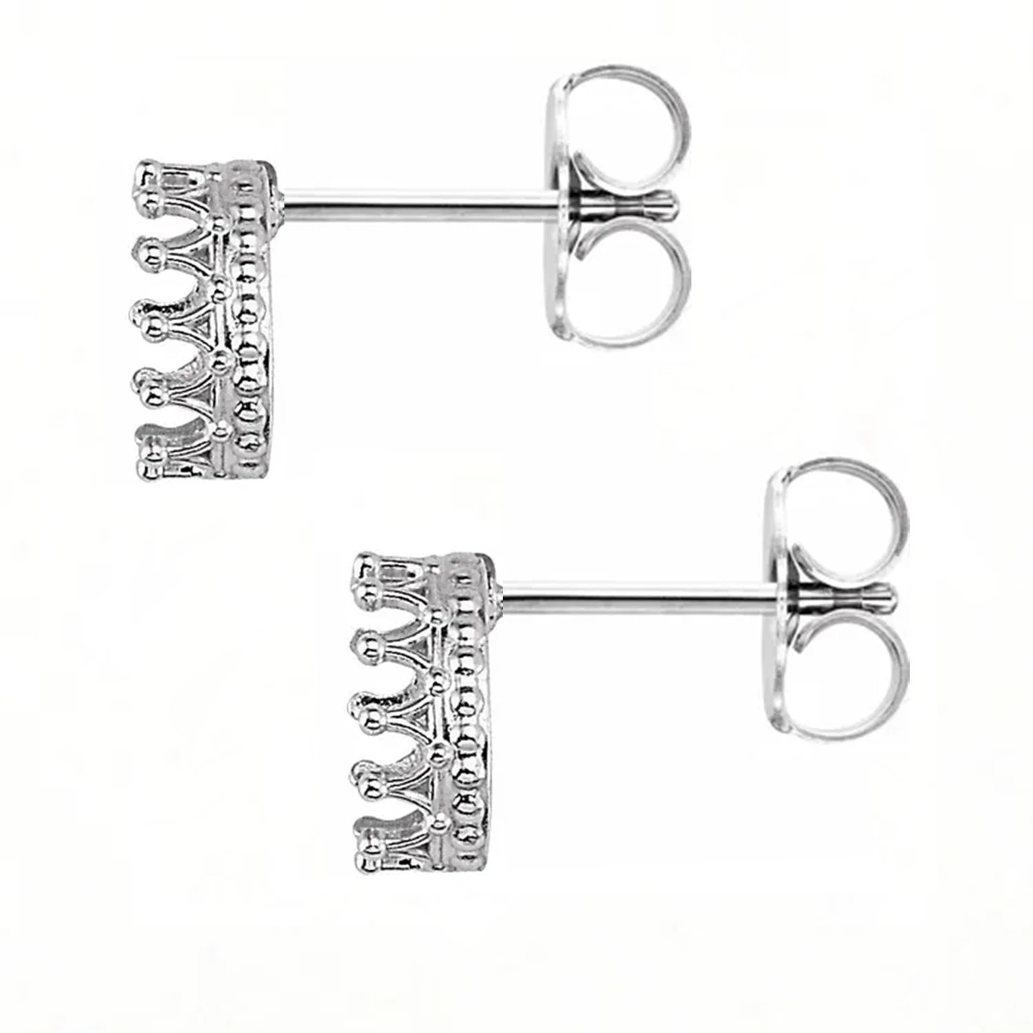Sterling Silver Earring Settings for Oval Cabochon Crown Design Mounting 1 Pair