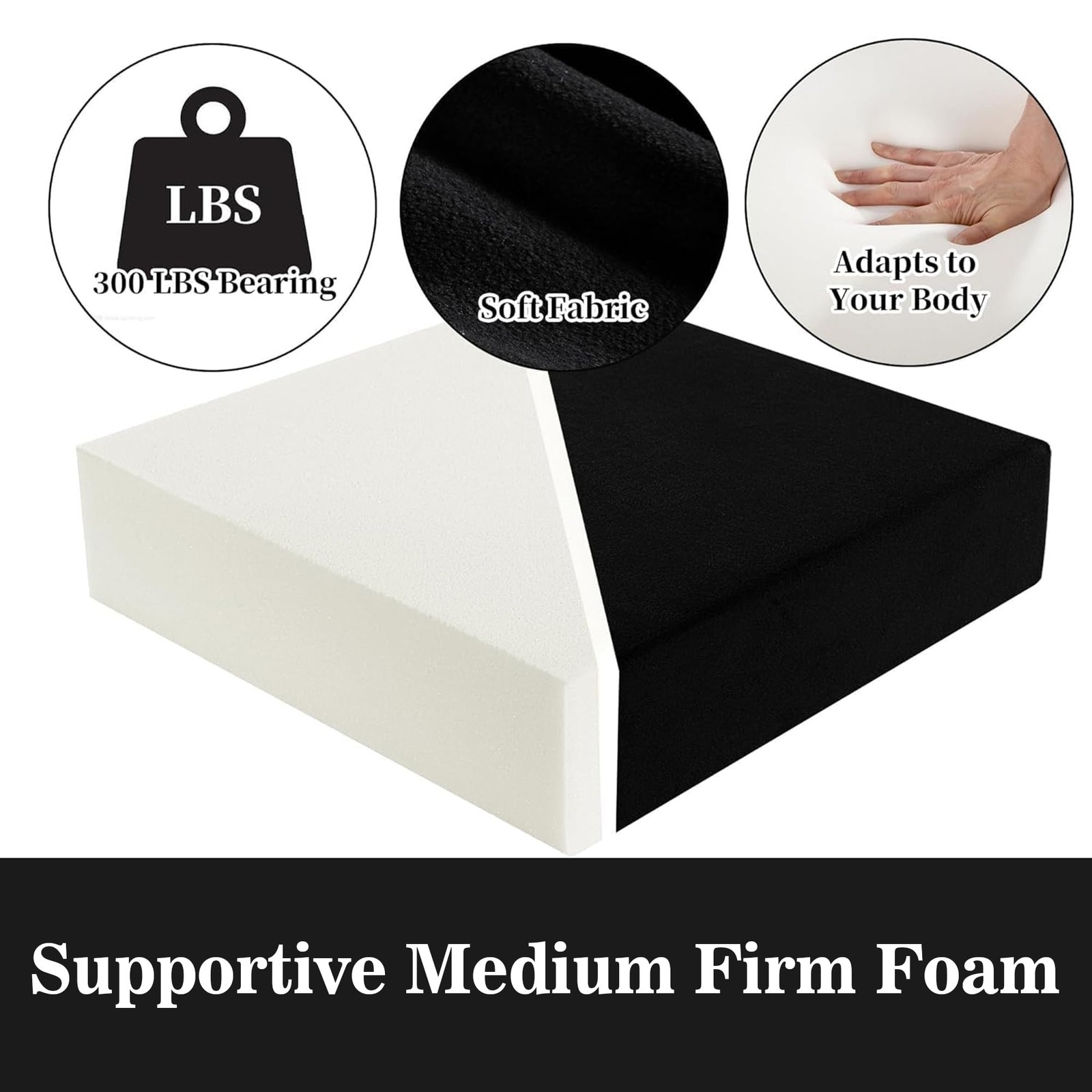 HOMBYS Foam Recliner Chair Cushions for 22"x22" Seat + 13" Backrest, Black